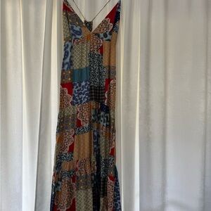 Millibon Patchwork Maxi Dress in Red, Blue, Yellow, Black